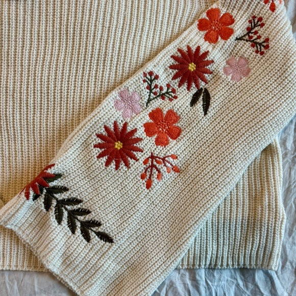 Francesca's Collections Cream Sweater with Floral Accents - Picture 3 of 5